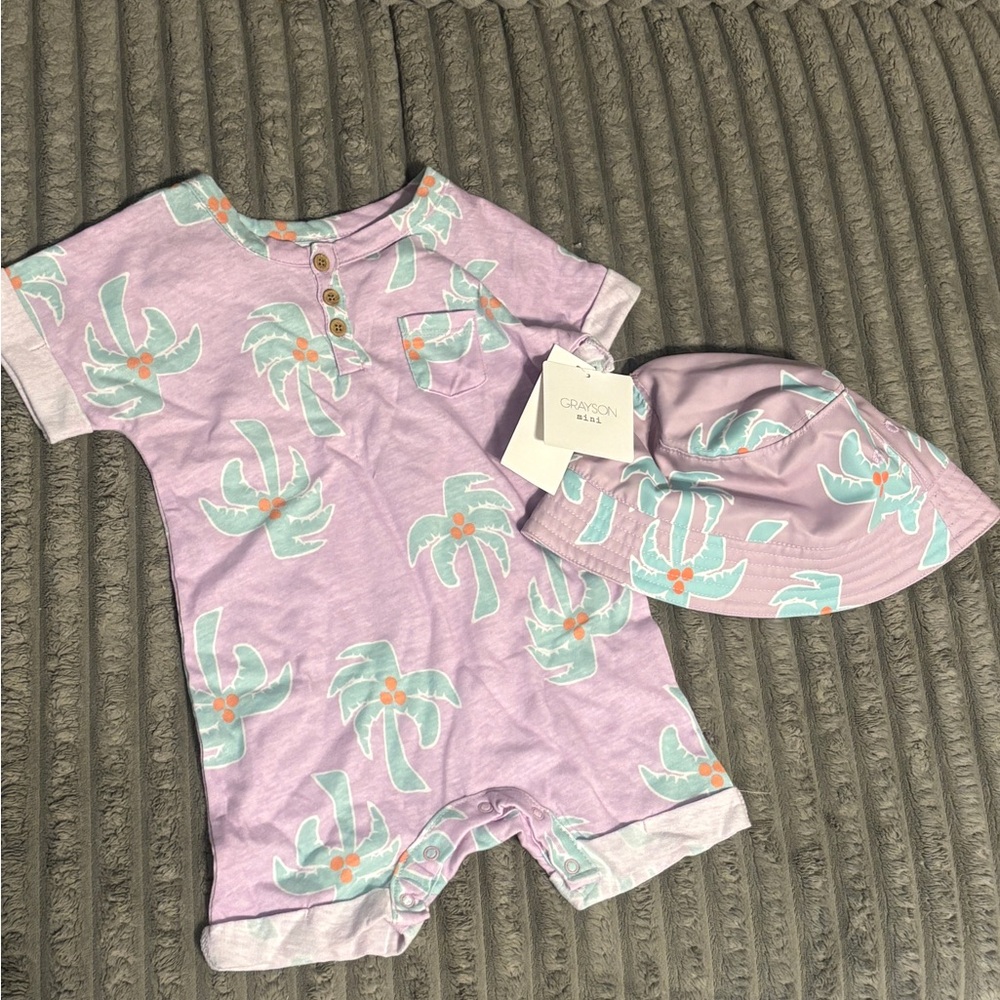 Grayson Mini Baby Romper and Hat Set